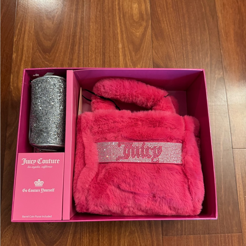 Juicy Couture Pink Free Love Mini Tote & Barrel Coin Purse Set